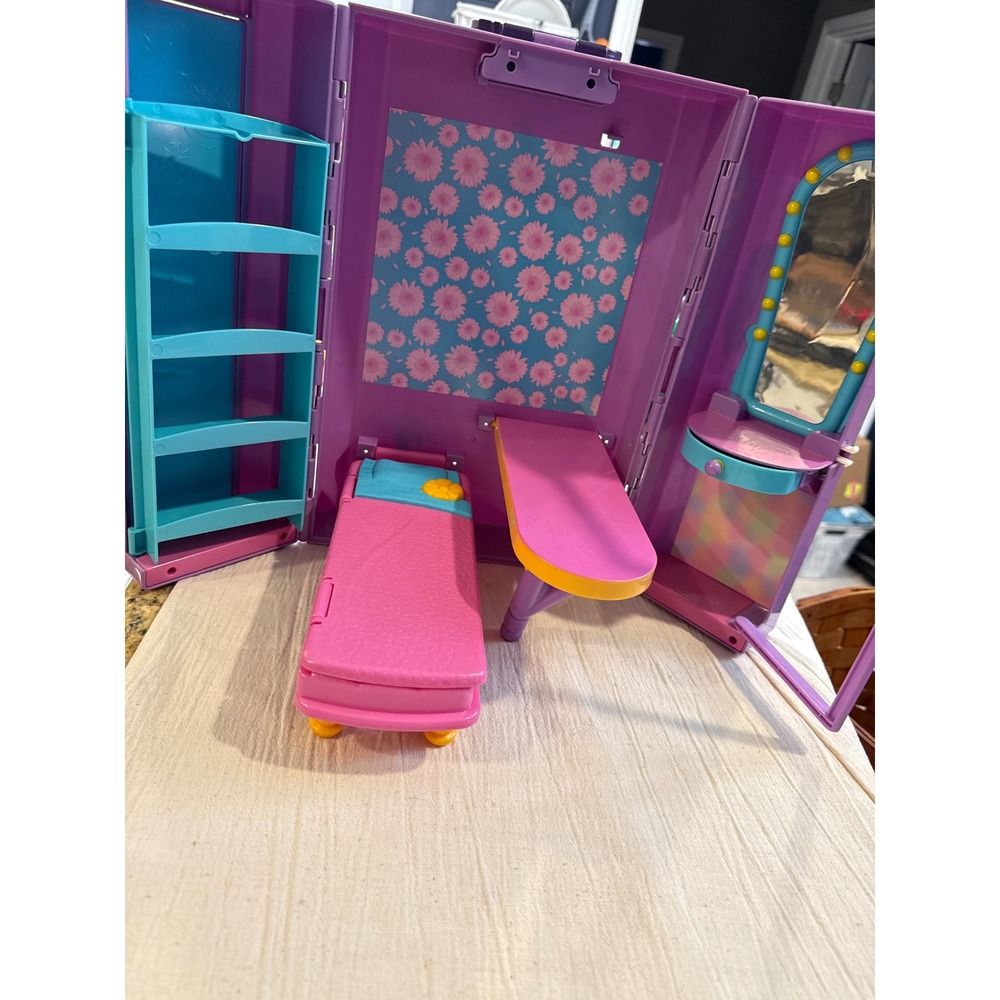 Hannah Montana Disney Portable Playset Purple Folding Dollhouse Vanity Bed